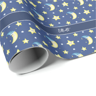 Papier Cadeau Cute Moon et étoiles Motif Baby shower bleu