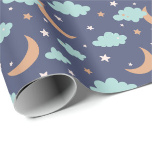 Papier Cadeau Cute Moon Star Cloud Motif