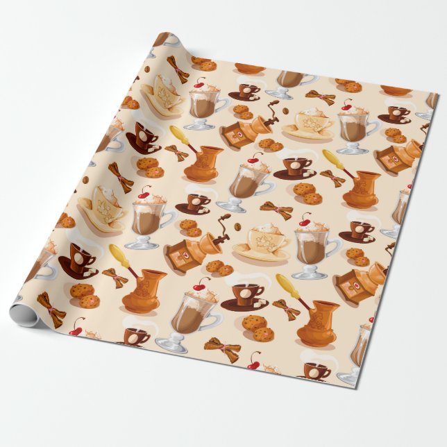 Papier Cadeau Cute Motif café (Déroulé)