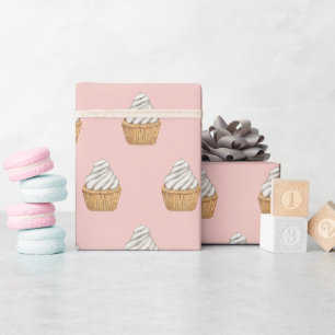 Papier Cadeau Cute Motif Cupcake rose
