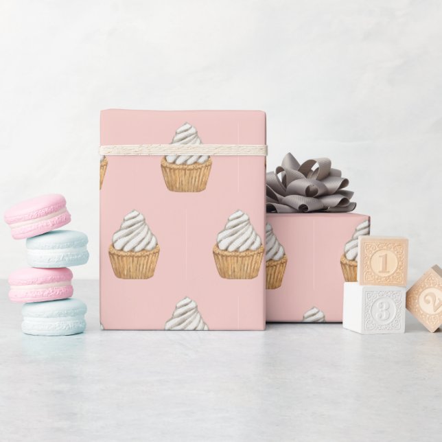 Papier Cadeau Cute Motif Cupcake rose (Baby Shower)