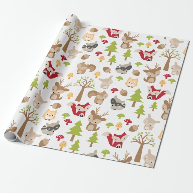 Papier Cadeau Cute Motif des bois et des forêts (Déroulé)