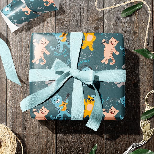 Papier Cadeau Cute Musical Chats Motif Anniversaire de enfant (Créateur téléchargé)