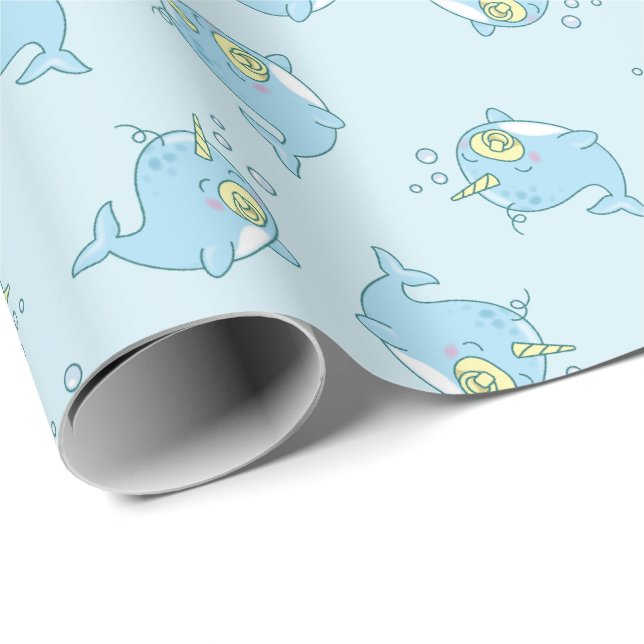 Papier Cadeau Cute Narwhal Baby shower Kawaii (Coin rond)