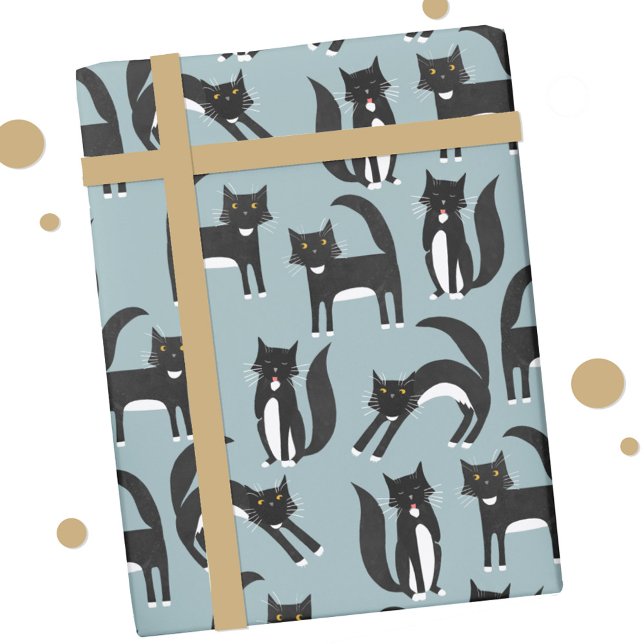 Papier Cadeau Cute noir et blanc Motif de chat Tuxedo (Black and white Tuxedo Cat pattern gift wrap paper roll)