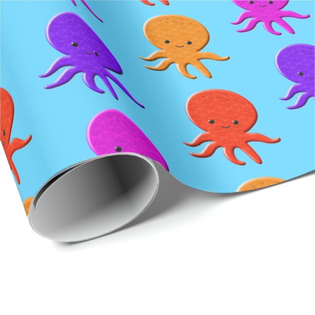 Papier Cadeau Cute Octopus Drawings Cuistom (Coin rond)