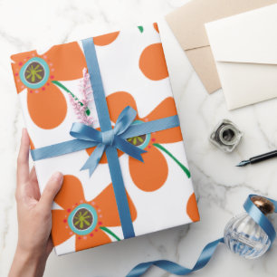 Papier Cadeau Cute Orange Daisy Pop Été Fleur Whimsical Cadeau