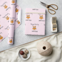 Cute orange owl happy birthday on pink