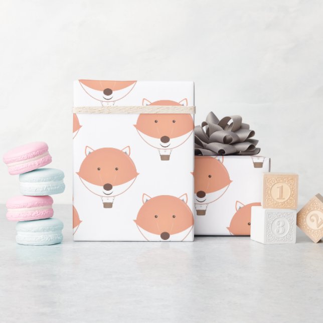 Papier Cadeau Cute Orange White Fox Hot Air Balloon Baby shower (Baby Shower)