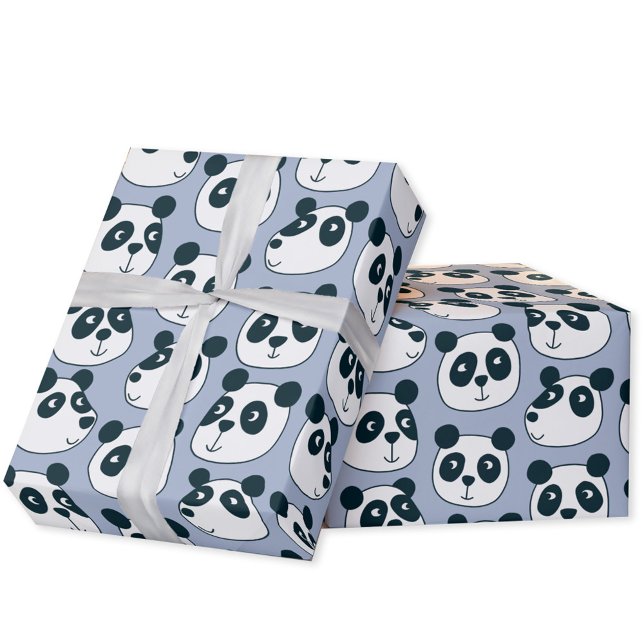 Papier Cadeau Cute ours Panda (Fun panda bear cartoon blue gift wrapping paper roll)