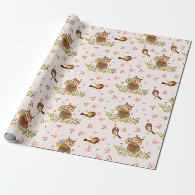 Papier Cadeau Cute Owl Motif (Déroulé)