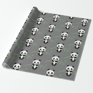 Papier Cadeau Cute Panda Bear Bambou Motif Gris