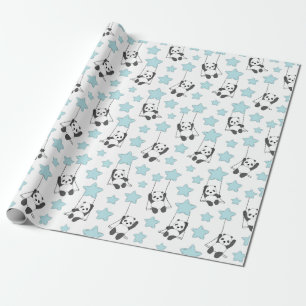 Papier Cadeau Cute Panda Bear Parmi Les Étoiles   Bébé