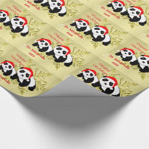 Papier Cadeau Cute Panda Bears Sparkly Gold Personnalisé