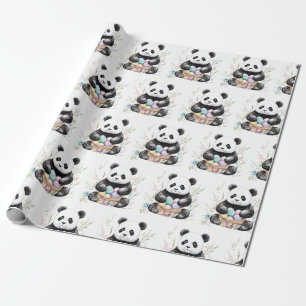 Papier Cadeau Cute panda Pâques aquarelle fleurie