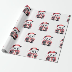 Papier Cadeau Cute Panda Père Noël Vacances d'hiver motif