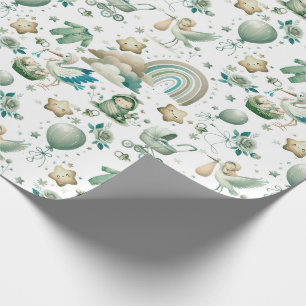 Papier Cadeau Cute Pastel Aquarelle Mint Vert bébé Nouveau né
