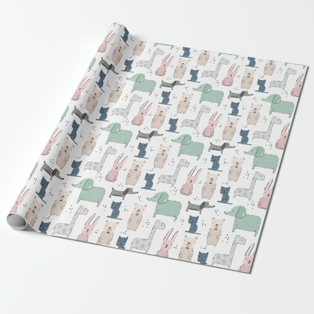 Papier Cadeau Cute Pastel Baby Motif animal (Déroulé)