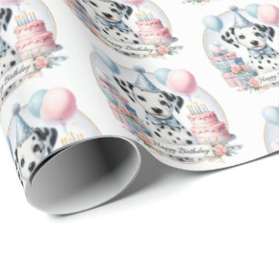 Papier Cadeau Cute Pastel Chiot Dalmatien - Anniversaire