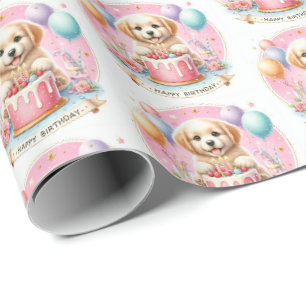Papier Cadeau Cute Pastel Chiot Labrador - Anniversaire