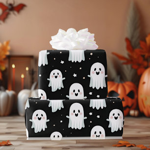 Papier Cadeau Cute Pastel Pink Halloween Ghost & Citrouille