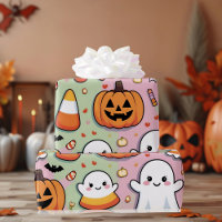 Cute Pastel Pink Halloween Ghost & Citrouille
