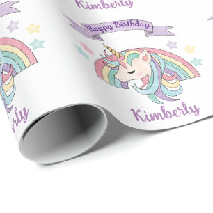 Papier Cadeau Cute Pastel Unicorn et Sparkly Rainbow
