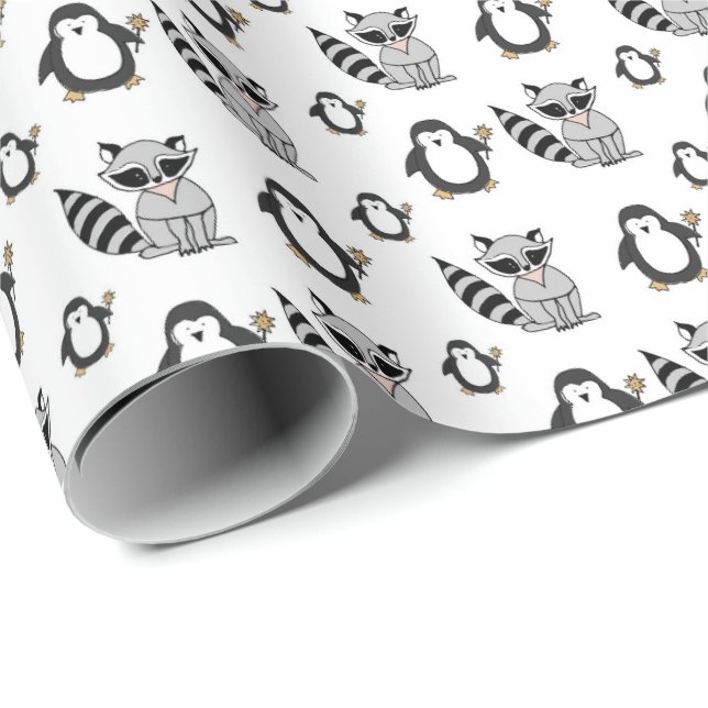 Papier Cadeau Cute Penguin Racoon Buddies Baby Cadeau (Coin rond)
