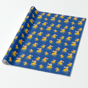 Papier Cadeau Cute Père Noël Canard En Caoutchouc Sur Arrière -