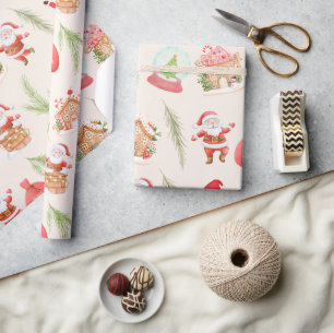 Papier Cadeau Cute Père Noël Gingerbread Maison Vacances