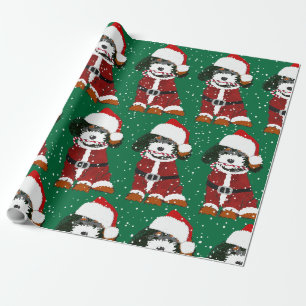 Papier Cadeau Cute Père Noël Paws Bernedoodle Holiday Green