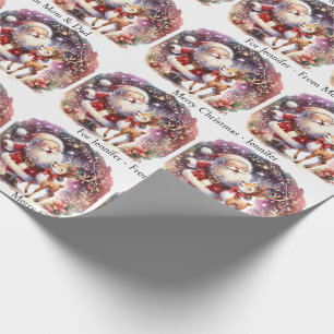 Papier Cadeau Cute Père Noël Reindeer Ajouter Nom de l'enfant No