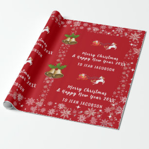 Papier Cadeau Cute Père Noël Unicorn Modern Script Nom personnal