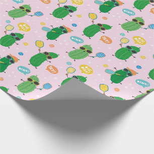 Papier Cadeau Cute Pickleball jouant Pickleball sur rose clair