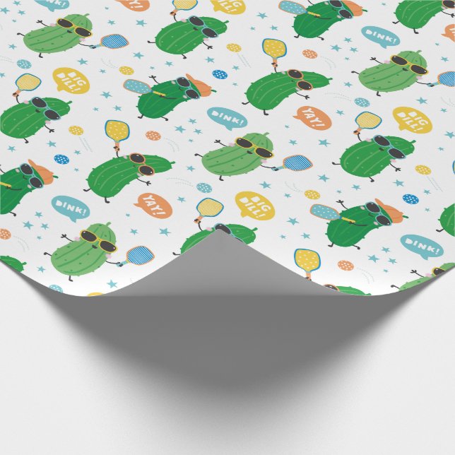 Papier Cadeau Cute Pickleball jouer Pickleball sur blanc (Coin)