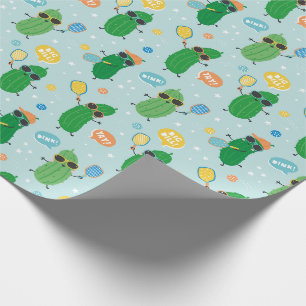 Papier Cadeau Cute Pickleball jouer Pickleball sur bleu clair