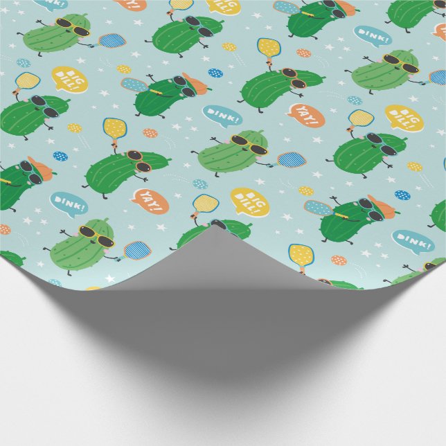 Papier Cadeau Cute Pickleball jouer Pickleball sur bleu clair (Coin)