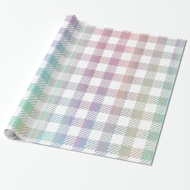 Papier Cadeau Cute Rainbow Iridescente En vichy Motif (Déroulé)
