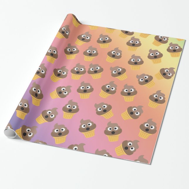Papier Cadeau Cute Rainbow Poop Emoji Ice Cream Cone Motif (Déroulé)