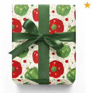 Papier Cadeau Cute Red Green Bell Peppers Dots Vegan Vegetarian 