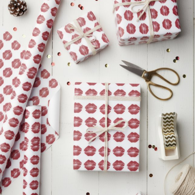 Papier Cadeau Cute Red Lips Pattern Christmas Gift Wrap (Créateur téléchargé)
