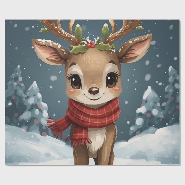 Papier Cadeau Cute reindeer christmas (Plat)