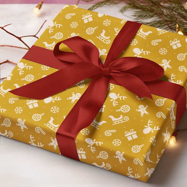 Papier Cadeau Cute Reindeer Gingerbread Modern Christmas Pattern (Créateur téléchargé)