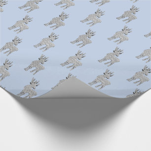 Papier Cadeau Cute Reindeer Motif Moderne Bleu Noël