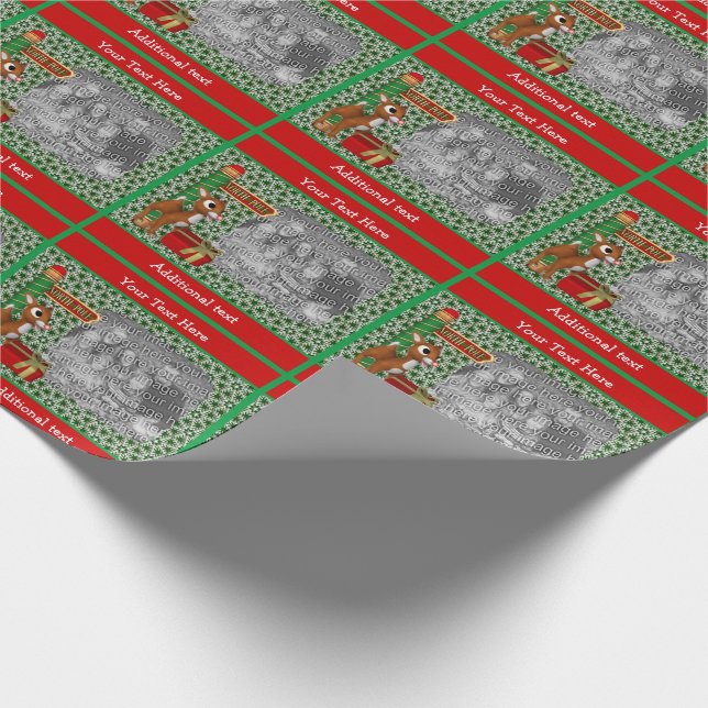 Papier Cadeau Cute Reindeer Pôle Nord Votre photo Noël (Coin)