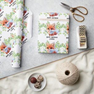 Papier Cadeau Cute renard dessin bois animaux forêt amis de la f