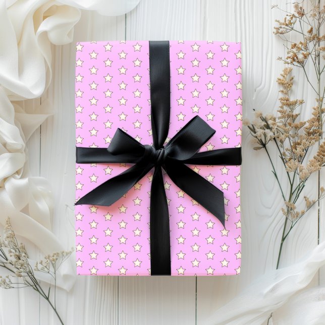 Papier Cadeau Cute Retro Pastel Star Rose (Créateur téléchargé)