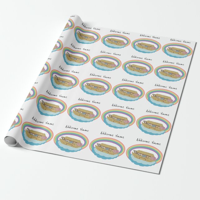Papier Cadeau Cute Retro Rainbow Noah's Ark Ajouter un nom (Déroulé)