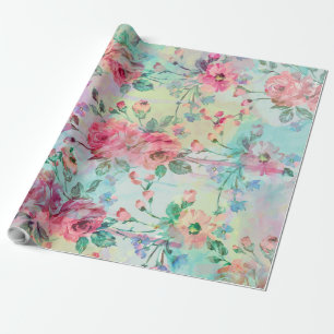 Papier Cadeau Cute romantique roses floral paint watercolors