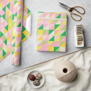 Papier Cadeau Cute rose et vert Motif géométrique esthétique